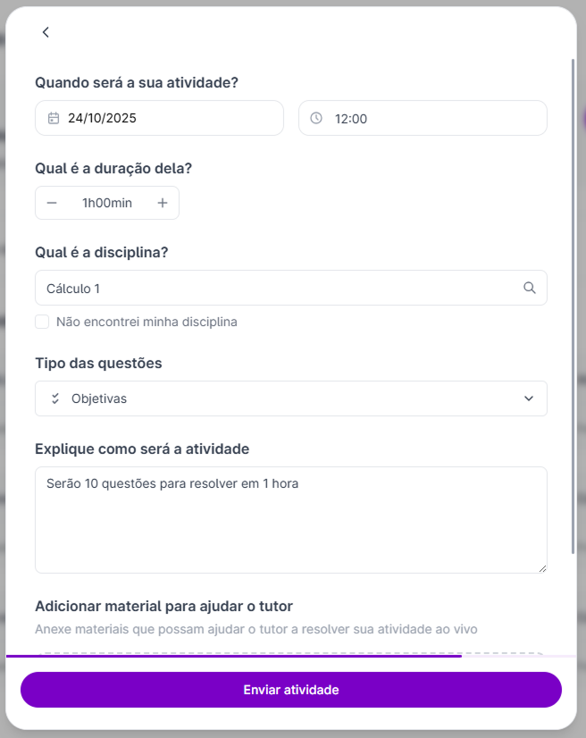Captura de tela do campo para resolver com tutor