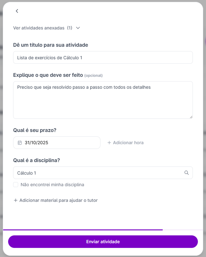 Captura de tela do campo para resolver com tutor