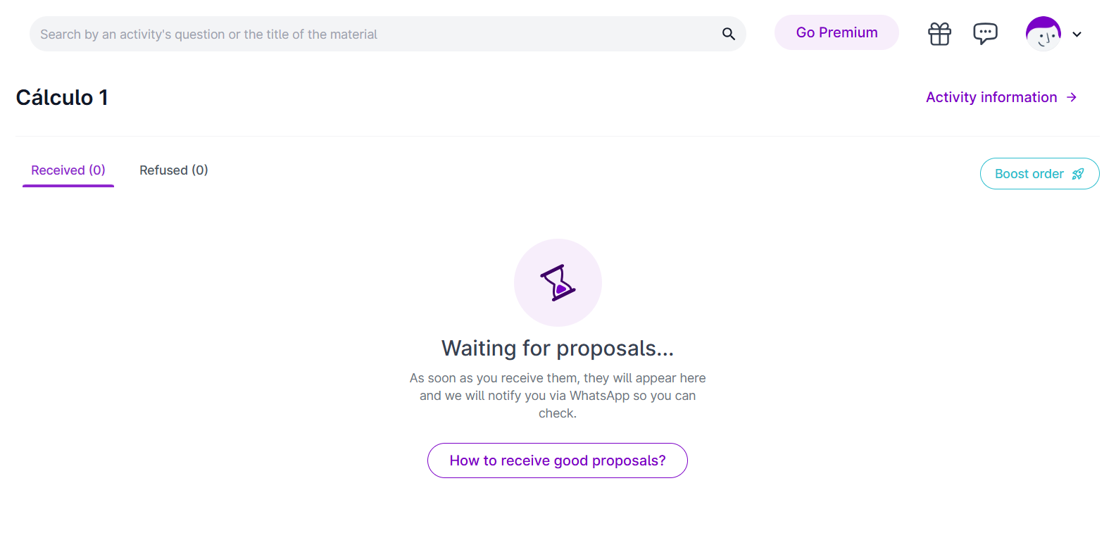 Screenshot of the boost order button
