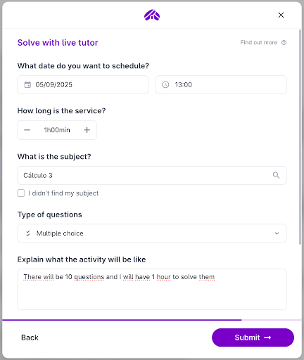 Screenshot of the field to solve with tutor